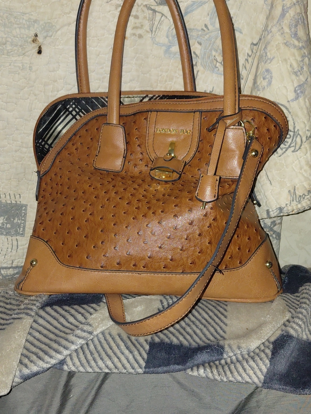 London Fog Tan Ostrich-Embossed Satchel